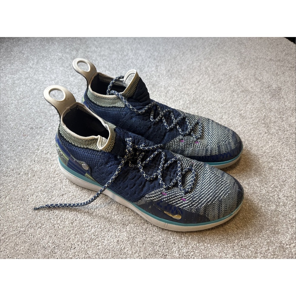 Nike KD 11 Black History Month Blue Knit Basketball Shoe Size 12